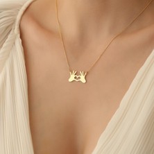 Nox Jewelry 14 Ayar Mikron Altın Kaplama El Figürlü Kalp Gümüş Kolye - CN00258