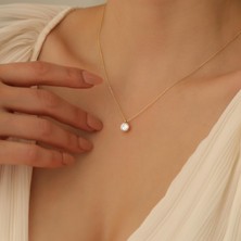 Nox Jewelry 14 Ayar Mikron Altın Kaplama Tek Taş Gümüş Kolye – 7mm Minimal Yuvarlak Taşlı Kadın Kolye