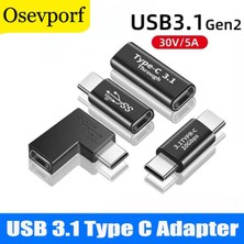 Pergyi USB 3.1 Tip C Adaptör Dirsek Dönüştürücü USB C Şarj Veri Sync Uzatma Usbc Dişi Pc Dizüstü Tablet Için Erkek Typec Konnektör (Yurt Dışından)