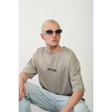 Tarz Yeri Erkek Baskılı T-Shirt Kısa Kol Bisiklet Yaka Rahat Kalıp Tişört - Boyalı Gri
