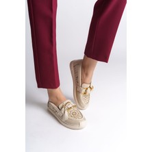 Mevese LYDIA Bağcıksız Ortopedik Rahat Taban Çiçek Desenli Babet Ayakkabı KT Krem