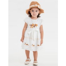 Miniğimin Cicileri Hasır Şapkalı Işlemeli Fistolu Kız çocuk elbise - Tarçın