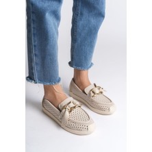 Mevese LYDIA Bağcıksız Ortopedik Rahat Taban Kalp Desenli Babet Ayakkabı KT Krem