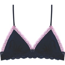 Kadın Lacivert Dekoltesi Pembe Dantel Detaylı Micro Bralet Ds200475br