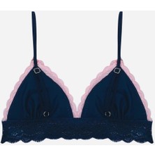 Kadın Lacivert Dekoltesi Pembe Dantel Detaylı Micro Bralet Ds200475br