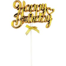 Kidspartim Pasta Üstü Happy Bırthday Krom Gold