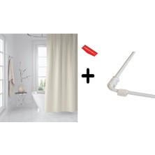 Zethome Banyo Perdesi Krem 1X180X200, Perde Borusu Askı Aparatı Köşe Boru Beyaz Hediyeli, Duş Perdesi Seti