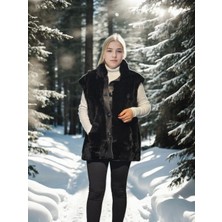 Tarz Yeri Kadın Kolsuz Hakiki Yelek Siyah