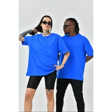 Tarz Yeri Unisex Basic Bisiklet Yaka Oversize T-Shirt - Mavi