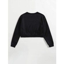 Ginevra Kadın Mountain Baskılı Crop Içi Polarlı Oversize Sweatshirt