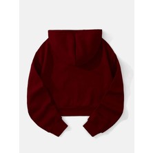 Ginevra Kadın Enjoy Baskılı Kapüşonlu Crop Içi Polarlı Oversize Sweatshirt