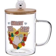 Miniso We Bare Bears Lisanslı Ahşap Kapaklı Borosilikat Cam Bardak- Kutup Ayısı