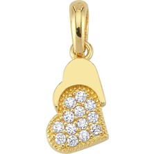 14 Ayar Kalp Taşlı Altın Kolye Ucu 0,66 gr