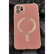 NOVKA Phone Accessories  iPhone 12 Uyumlu Magsafe Özellikli Lens Korumalı Lazerli Renkli Kılıf Pudra Pembe