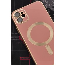 NOVKA Phone Accessories  iPhone 12 Uyumlu Magsafe Özellikli Lens Korumalı Lazerli Renkli Kılıf Pudra Pembe