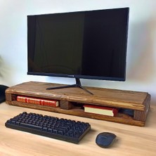 Troya Wood Monitör Yükseltici -Monitör Standı -El Yapımı Raflı Ahşap Monitör Standı