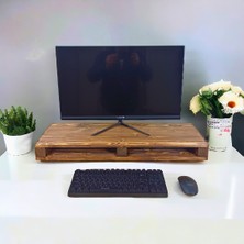 Troya Wood Monitör Yükseltici -Monitör Standı -El Yapımı Raflı Ahşap Monitör Standı