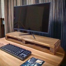 Troya Wood Monitör Yükseltici -Monitör Standı -El Yapımı Raflı Ahşap Monitör Standı