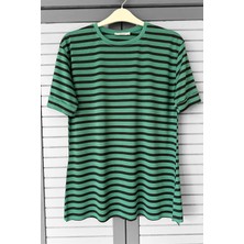 SFG Life Moda Kadın Bisiklet Yaka ve Kolu Duble Kol Eteği Yırtmaçlı Çizgili T-shirt Tunik