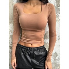 Minaaise Vizon Kare Yaka Uzun Kollu Slimfit Basic Body 27053