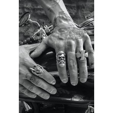 CAPO By Aytaç Yamaç Motorcu Tarzı Ayarlanabilir Kurukafa Ejderha Haç Erkek 3'lü Yüzük Seti