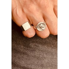 CAPO By Aytaç Yamaç Ikili Antik Madalyon Para ve Üstü Düz Şövalye Serçe Parmak Yüzük Seti