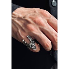 CAPO By Aytaç Yamaç Kartal Figürlü Serçe Parmak Ayarlanabilir Eskitme Gümüş Kaplama Yüzük