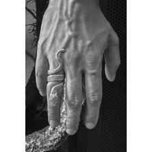 CAPO By Aytaç Yamaç Yılan Figürlü Ayarlanabilir Eskitme Gümüş Kaplama Yüzük