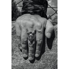 CAPO By Aytaç Yamaç Keçi Figürlü Pentagram Motorcu Tarzı Ayarlanabilir Erkek Yüzük