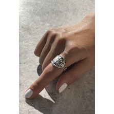 CAPO By Aytaç Yamaç Çiçekli Rustik Figürlüayarlanabilir Eskitme Gümüş Kaplama Yüzük