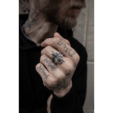 CAPO By Aytaç Yamaç Pençeli Tabut Ayarlanabilir Eskitme Gümüş Kaplama Yüzük Erkek Yüzük