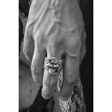 CAPO By Aytaç Yamaç Motorcu Tarzı Türk Şahin Figürlü Ayarlanabilir Gümüş Kaplama Erkek Yüzük