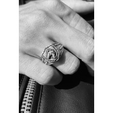 CAPO By Aytaç Yamaç Tarzı Ayarlanabilir Eskitme Gümüş Kaplama Şövalye Yüzük