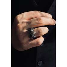 CAPO By Aytaç Yamaç Uçan Kartal Figürlü Ayarlanabilir Eskitme Gümüş Kaplama Yüzük