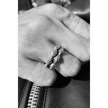 CAPO By Aytaç Yamaç Kurukafalı Alyans Modeli Ayarlanabilir Yüzük Motorcu Tarzı Eskitme Gümüş Kaplama