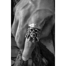 CAPO By Aytaç Yamaç Motorcu Tarzı Korsan Kurukafa Figürlü Ayarlanabilir Erkek Yüzük