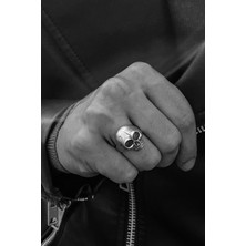 CAPO By Aytaç Yamaç Minimal Kurukafa Erkek Ayarlanabilir Eskitme Motorcu Tarzı Yüzük