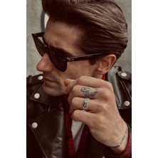 CAPO By Aytaç Yamaç Oldschool Mineli Alyans Modeli Ayarlanabilir Gümüş Kaplama Yüzük C315