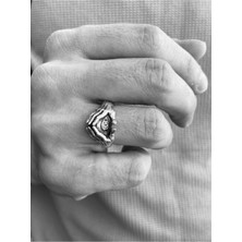CAPO By Aytaç Yamaç Diamond El Illuminati Tek Göz Sembolü Ayarlanabilir Eskitme Gümüş Kaplama Biker Yüzük Motorcu Tarzı