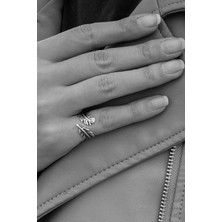 CAPO By Aytaç Yamaç Serçe Parmak Tüy Figürlü Ayarlanabilir Eskitme Gümüş Kaplama Yüzük