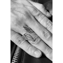 CAPO By Aytaç Yamaç Melek Kanadı Figürlü Ayarlanabilir Gümüş Kaplama Eskitme Unisex Yüzük