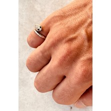 CAPO By Aytaç Yamaç Yılan Başlı Ayarlanabilir Eskitme Motorcu Tarzı Gümüş Kaplama Yüzük