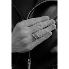 CAPO By Aytaç Yamaç Kılıç Figürlü Ayarlanabilir Eskitme Gümüş Kaplama Yüzük