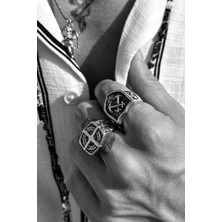 CAPO By Aytaç Yamaç Denizci Tarzı Çapa ve Pusula 2'li Ayarlanabilir Gümüş Kaplama Yüzük Seti