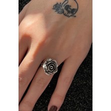 CAPO By Aytaç Yamaç Oldschool Gül Figürlü Ayarlanabilir Eskitme Gümüş Kaplama Yüzük