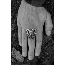 CAPO By Aytaç Yamaç Ters Haçlı Kurukafa Keçi Figürlü Rock Punk Motorcu Tarzı Eskitme Ayarlanabilir Yüzük