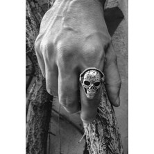 CAPO By Aytaç Yamaç Motorcu Tarzı Dj Kurukafa Ayarlanabilir Gümüş Kaplama Erkek Yüzük