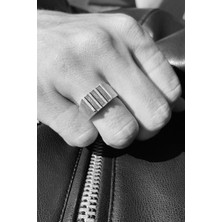 CAPO By Aytaç Yamaç Minimal Geometrik Mühür Ayarlanabilir Eskitme Gümüş Kaplama Yüzük