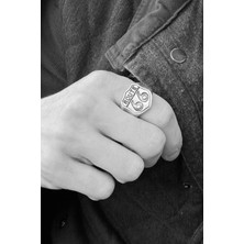 CAPO By Aytaç Yamaç Motorcu Tarzı Route 66 Amblemi Ayarlanabilir Gümüş Kaplama Yüzük