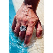 CAPO By Aytaç Yamaç Hz. Süleyman Mührü Figürlü Eskitme Gümüş Kaplama Ayarlanabilir Yüzük